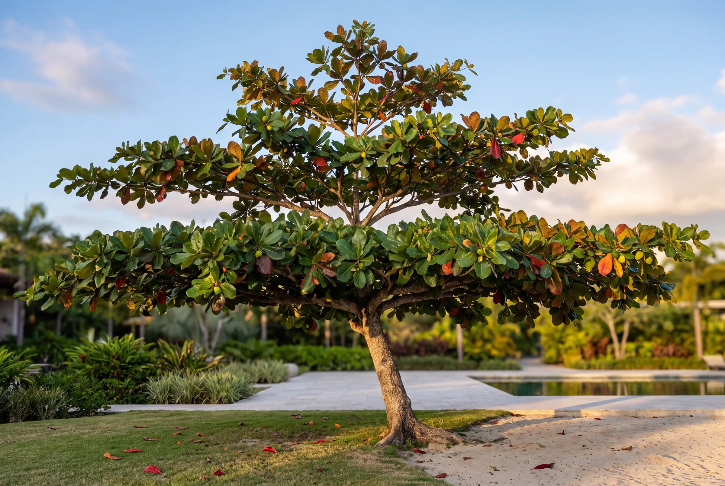 Ilustración botánica del almendro de playa, el árbol del que trata la historia de la lapa roja en el Pacífico Central.